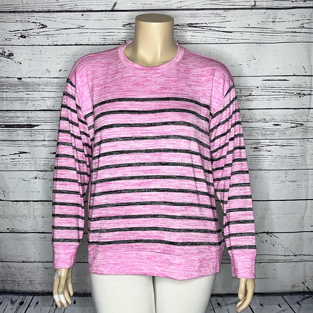 St. John’s Bay Petite NWT Size PXXL Pink & Black Stripe Long Sleeve Sweater Top